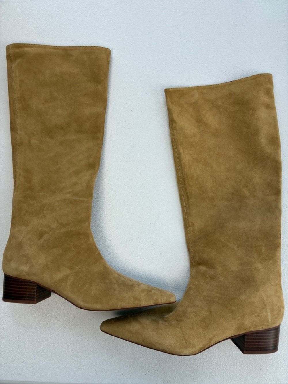 Silent D Kaias Knee High Boots Suede Tan Pointed Toe Western Boho 9.5 - Picture 2 of 13